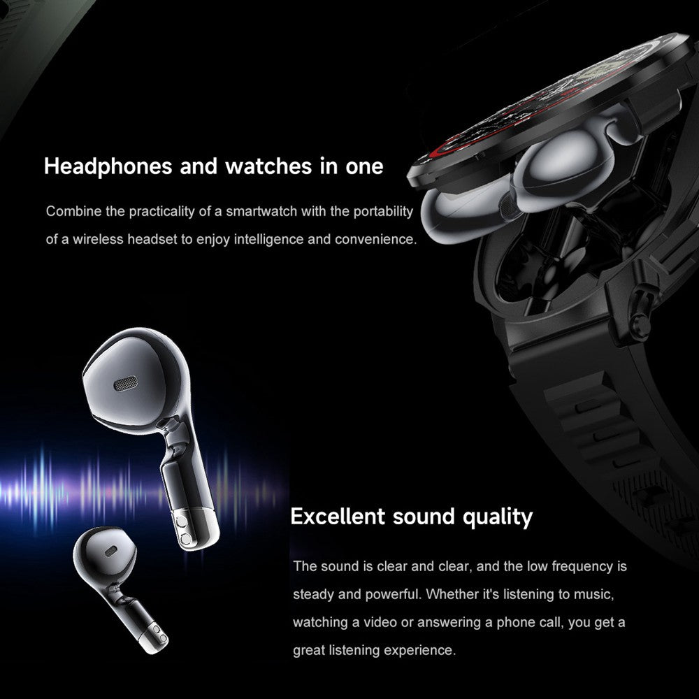 2 in 1 Smart Watch for Men with Wireless Earbuds