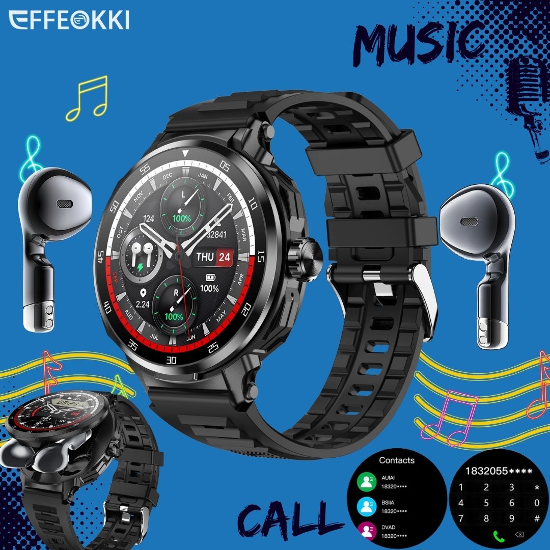 2 in 1 Smart Watch for Men with Wireless Earbuds