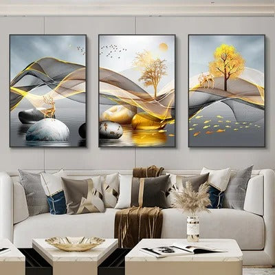 3 Pieces Luxury Ribbon Wall Canvas Paintings