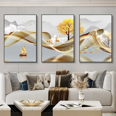 3 Pieces Luxury Ribbon Wall Canvas Paintings