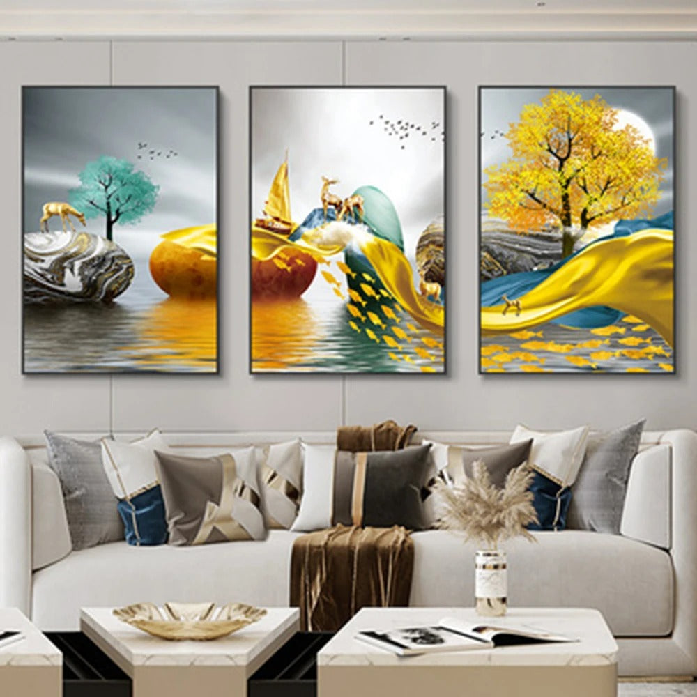 3 Pieces Luxury Ribbon Wall Canvas Paintings