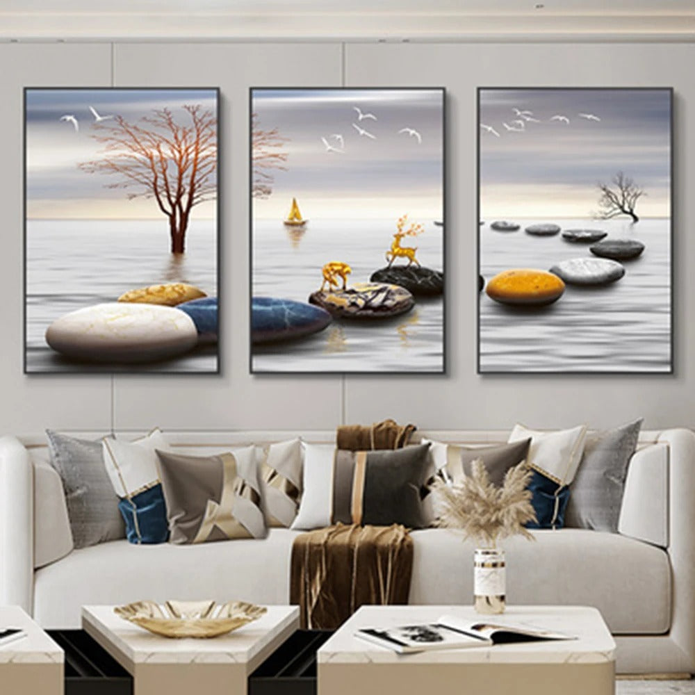 3 Pieces Luxury Ribbon Wall Canvas Paintings