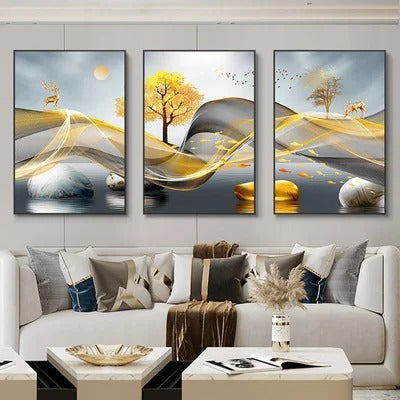 3 Pieces Luxury Ribbon Wall Canvas Paintings