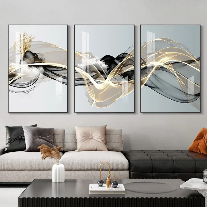 3 Pieces Luxury Ribbon Wall Canvas Paintings