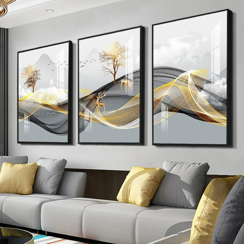 3 Pieces Luxury Ribbon Wall Canvas Paintings