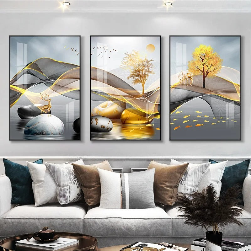3 Pieces Luxury Ribbon Wall Canvas Paintings