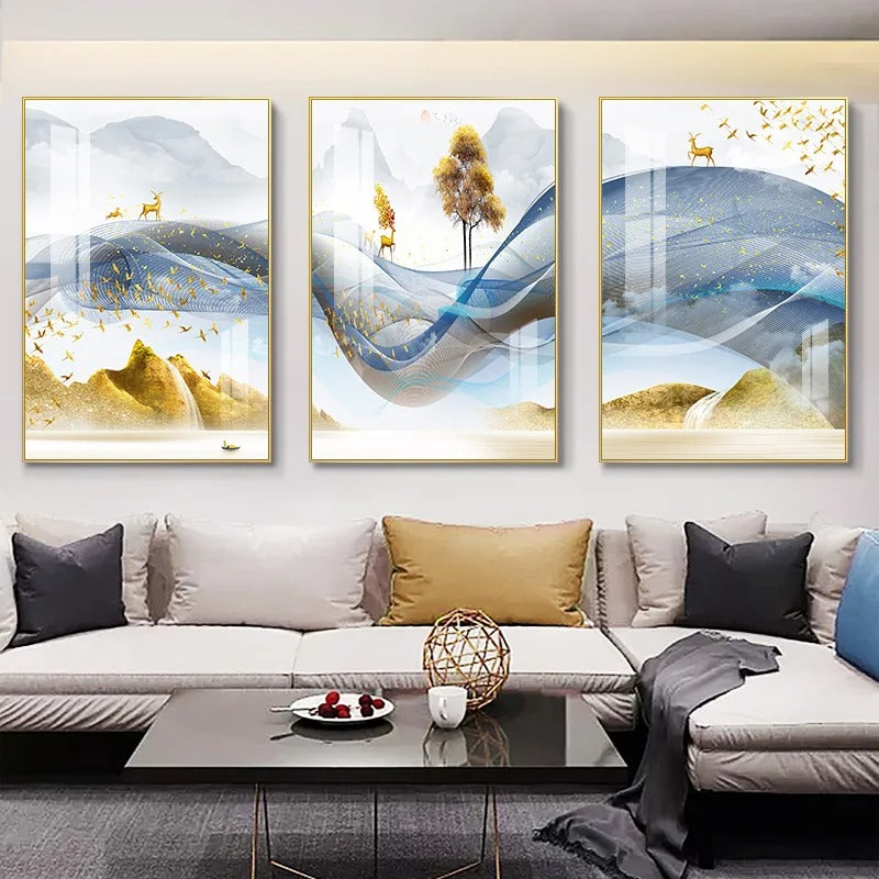3 Pieces Luxury Ribbon Wall Canvas Paintings