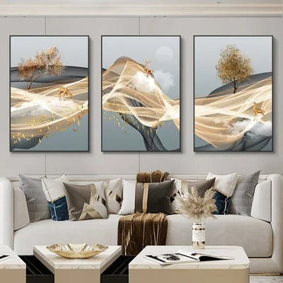 3 Pieces Luxury Ribbon Wall Canvas Paintings