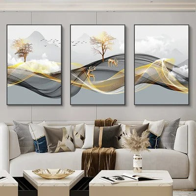 3 Pieces Luxury Ribbon Wall Canvas Paintings